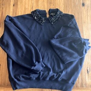 J Crew navy sequin collar sweatshirt M worn once